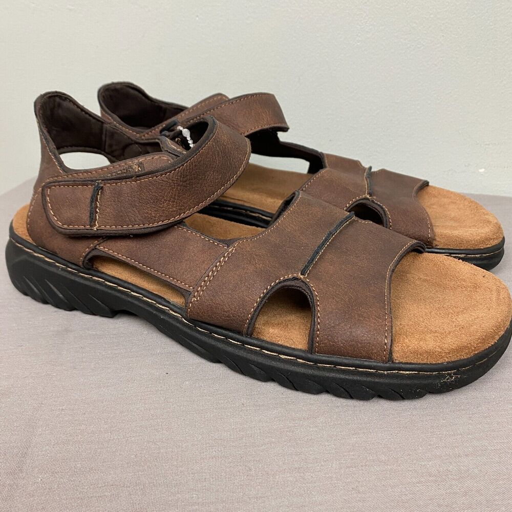 Dr Scholls Sandals Men's 10 Brown Strap Solid Comfort Sole Summer‎ Beach EUC